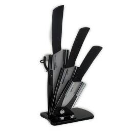 Set de cuchillos y pelapapas de cermica con base (4 piezas)