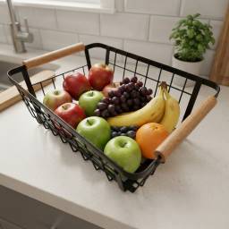Canasto Frutero Organizador De Cocina Negro