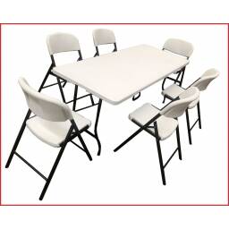 Mesa plegable 180 cm + 6 sillas plegables