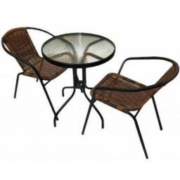 Juego jardin/terraza mesa c/vidrio y 2 sillas simil ratan